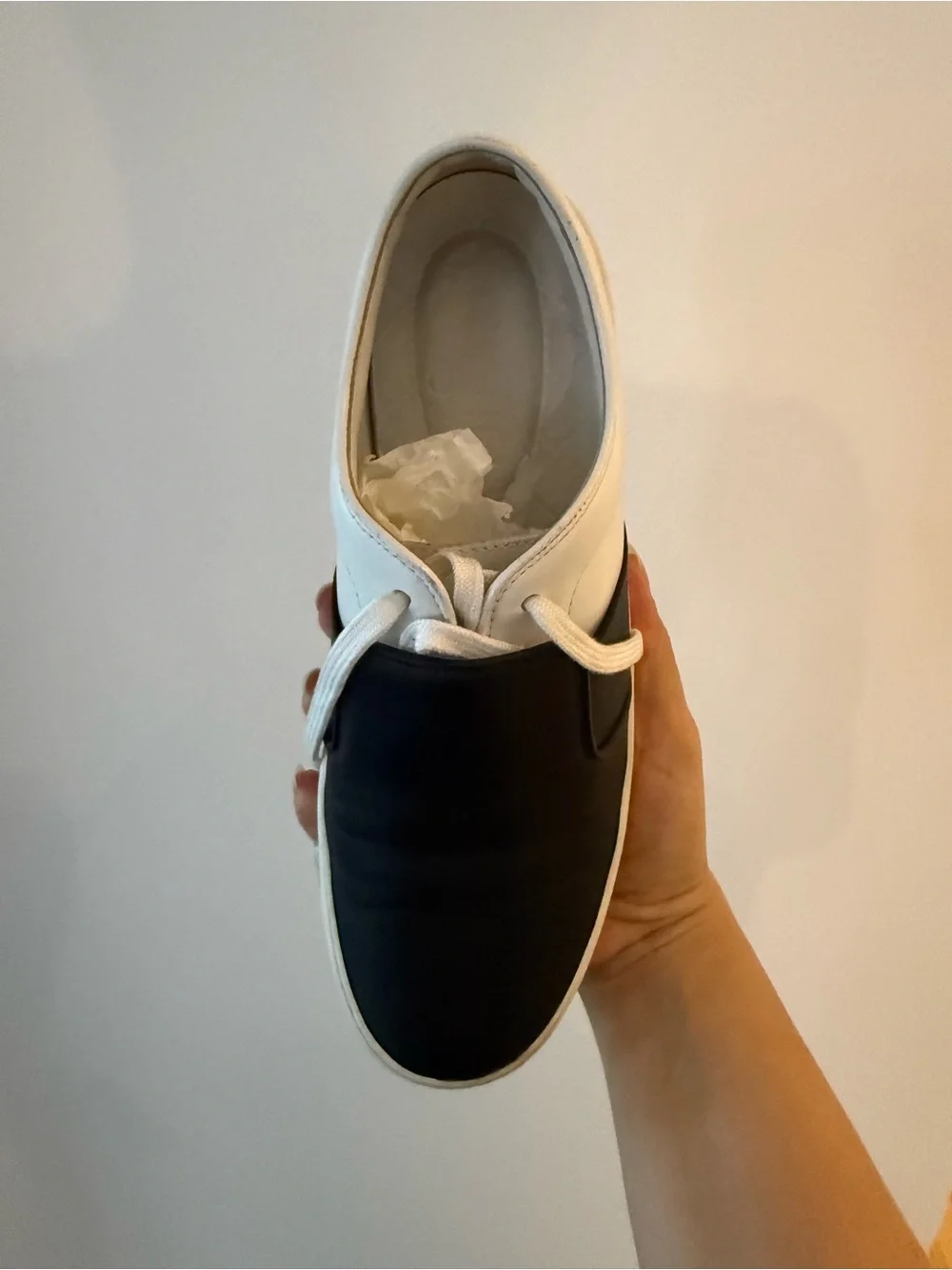CHANEL Black and White Leather Slip-On Sneakers with laces